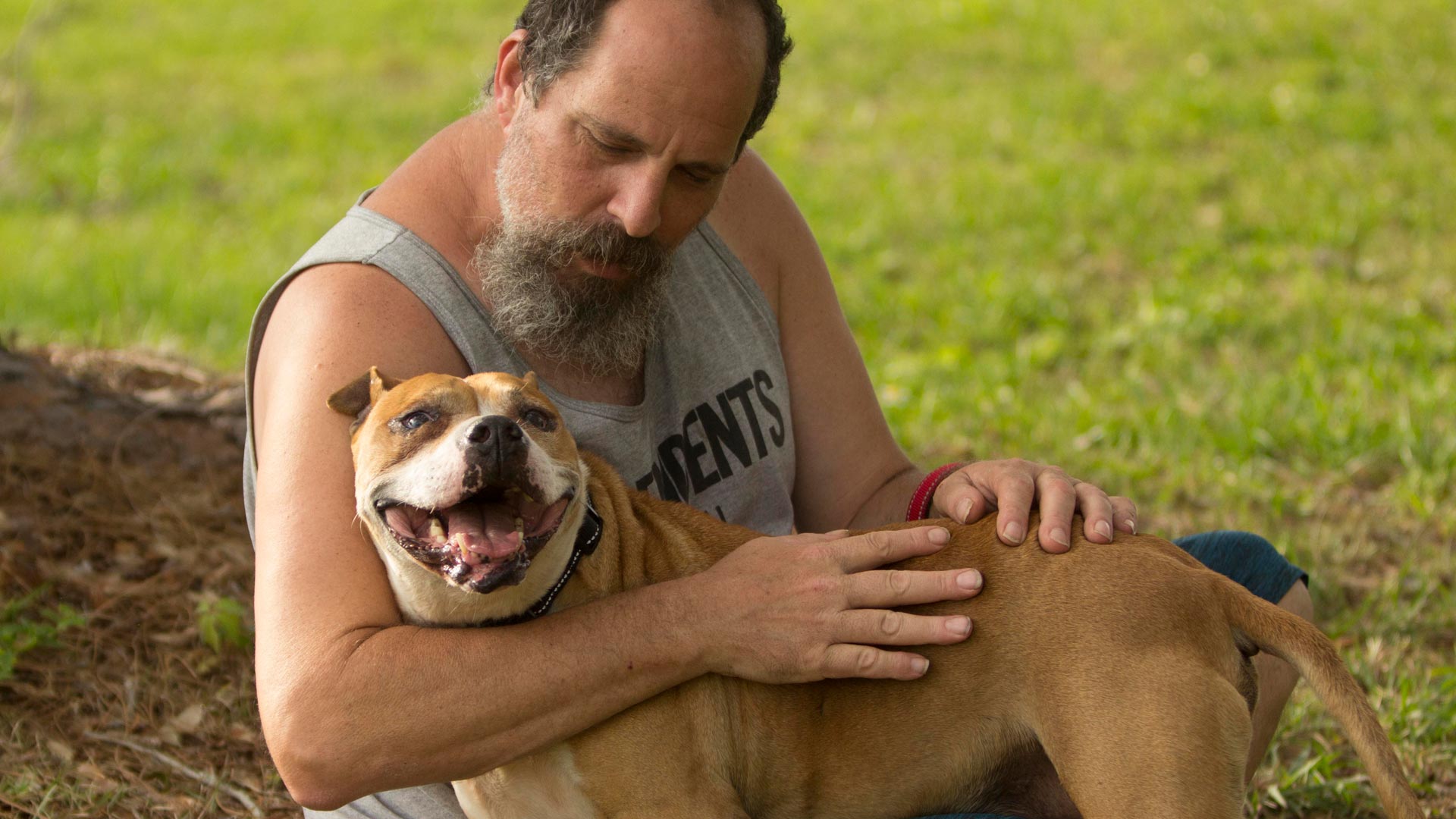 A Forget-Me-Not Inc. volunteer caring for one of our large breed dogs that is looking for his new forever home.